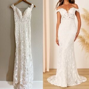 NWOT Precious Romance White Embroidered Off-the-Shoulder Maxi Dress